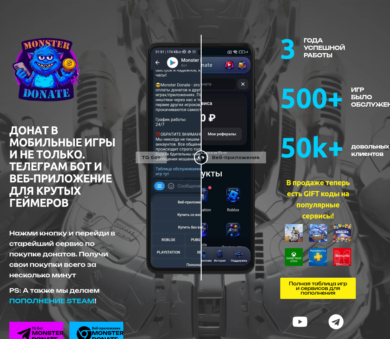 MonsterDonate — главная страница