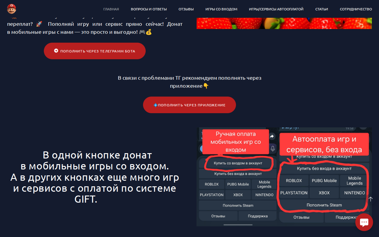 Sweet Berries Donate — каталог и функции